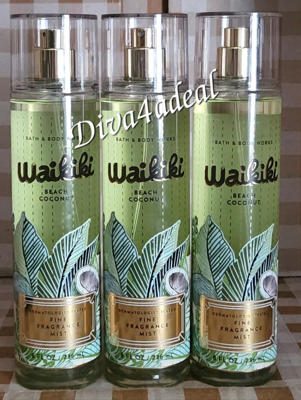 3X Bath & Body Works WAIKIKI BEACH COCONUT 8OZ Mist Spray Bundle